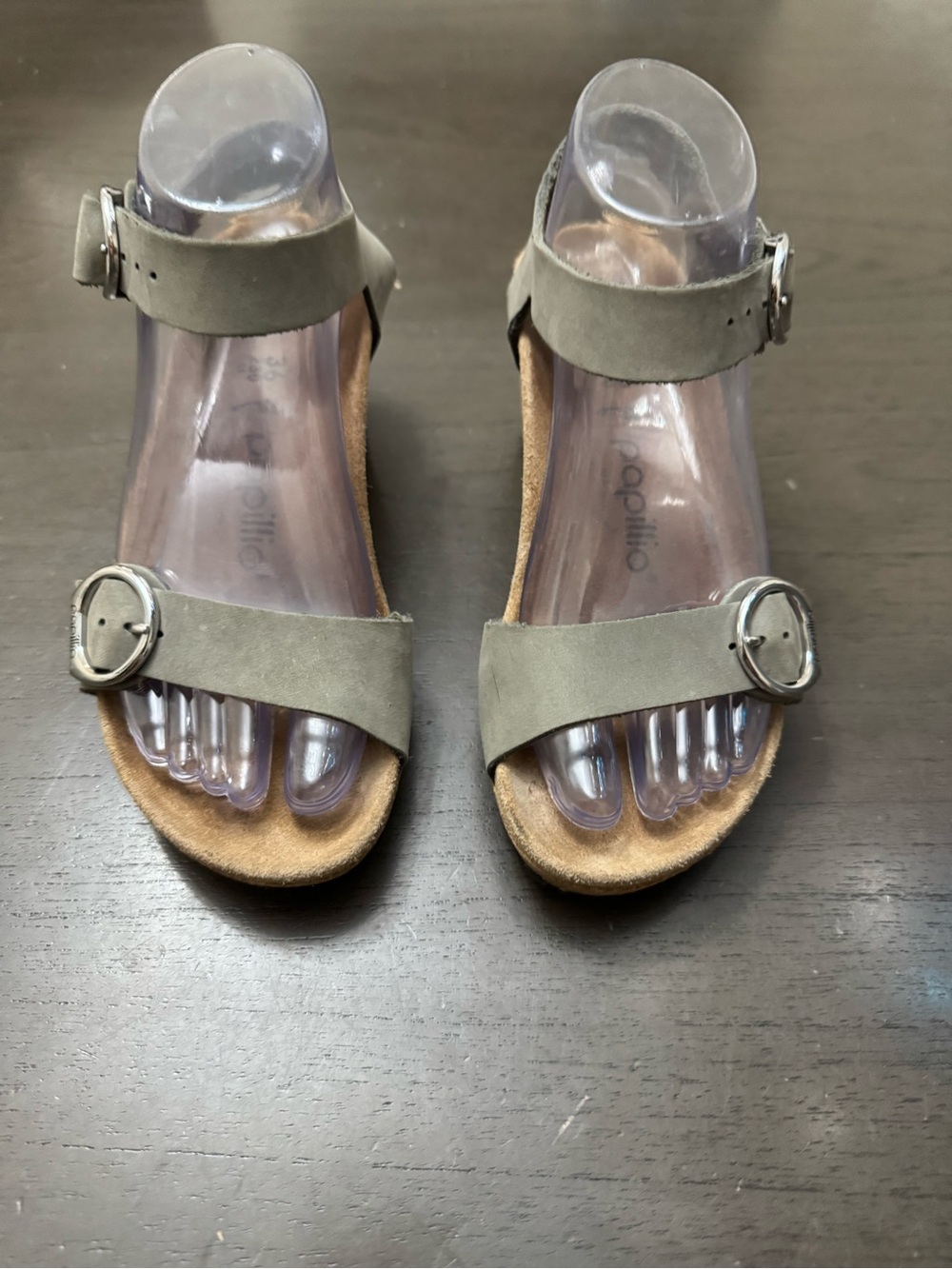Papillio Olive Suede Two-Strap Buckle Sandals size 36 w5